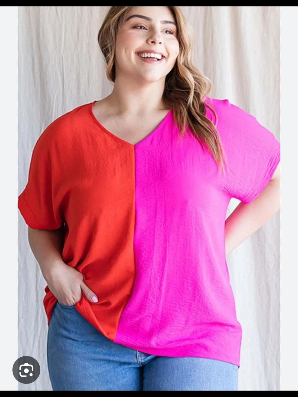 Fsl Apparel NWOT 1X Women's Colorblock V-Neck Short Sleeve Top — Pink & Red